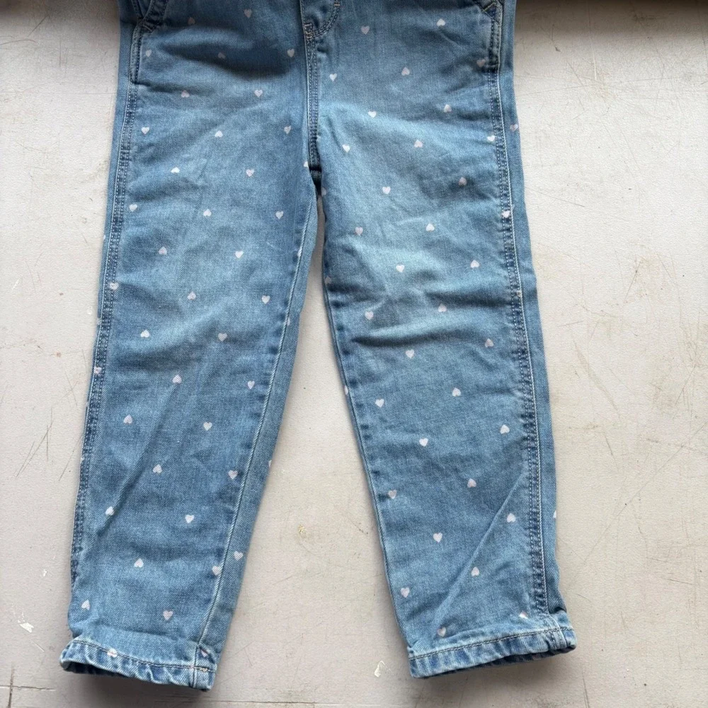 OshKosh Bgosh Girls 3T‎ Heart Print Denim Overalls Light Wash Blue OKT1239B3-SS1